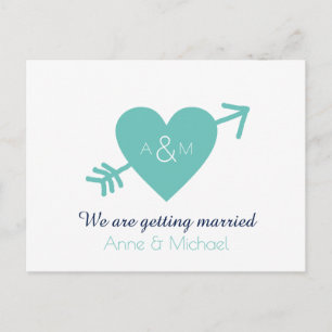 save-the-date wedding blue heart monogram announcement postcard
