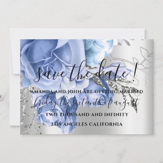 Save The Date Wedding Bride Blue Silver Gray (Front)