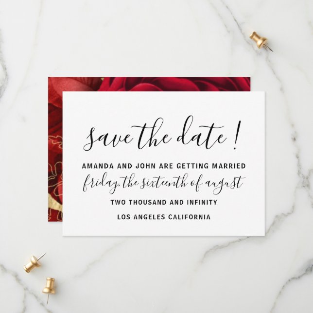 Save The Date Wedding Bride Monogram Red Roses (Front/Back In Situ)