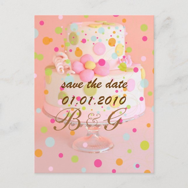 Save the Date, wedding cake Announcement Postcard (Front)