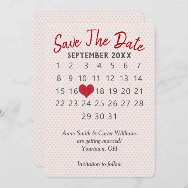 Save the Date Wedding Calendar   Invitation (Front/Back)