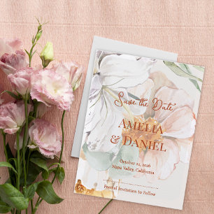 Save the Date Wedding Card   Floral Blush Peach
