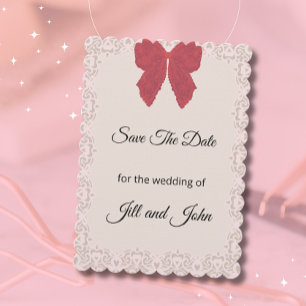 Save The Date Wedding Card Lace Bow