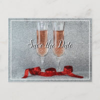 Save the Date Wedding Champagne Glasses Postcard