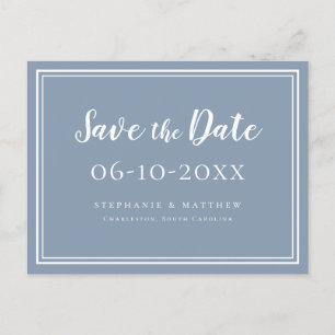 Save The Date Wedding Dusty Blue Simple Modern Announcement Postcard