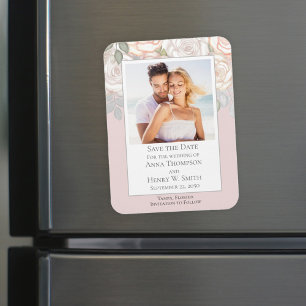 Save the Date Wedding Elegant Modern Floral Blush Magnet