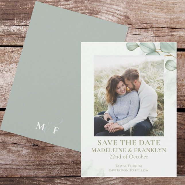 Save the Date Wedding Eucalyptus Watercolor Photo Invitation (Creator Uploaded)