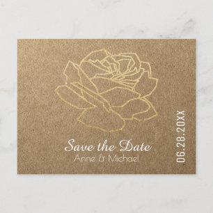 save-the-date wedding flower rose on faux kraft announcement postcard