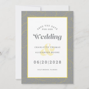 Save The Date Wedding   Grey Yellow Modern Pattern