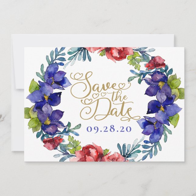 Save The Date Wedding | Happiness Floral & Script Invitation (Front)