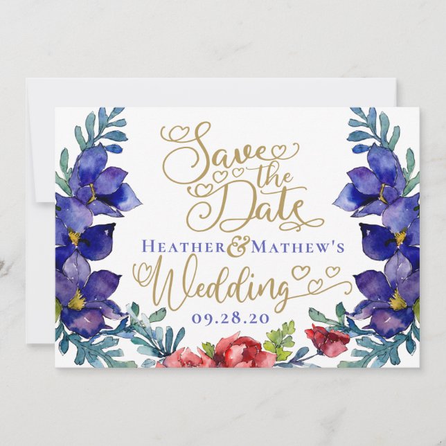 Save The Date Wedding | Happiness Floral & Script Invitation (Front)