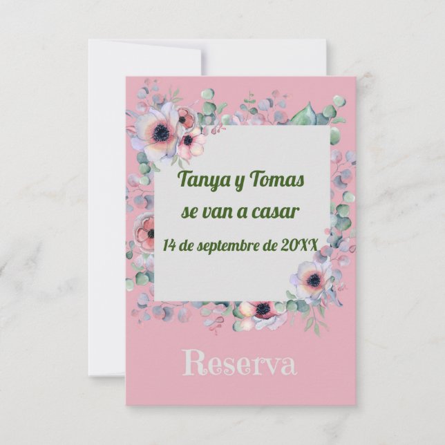Save the Date Wedding in Spanish with Flowers (Front)