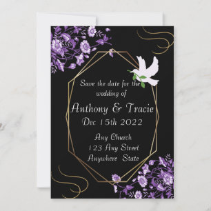 Save The Date Wedding Invitation Black & Purple