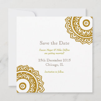 Save the date wedding invitation card gold white