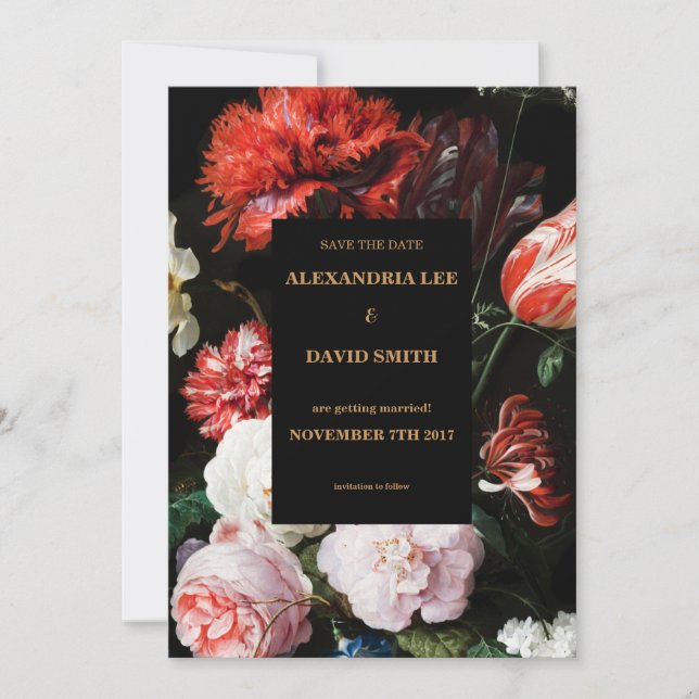 Save the Date Wedding Invitation Dark Red Floral (Front)