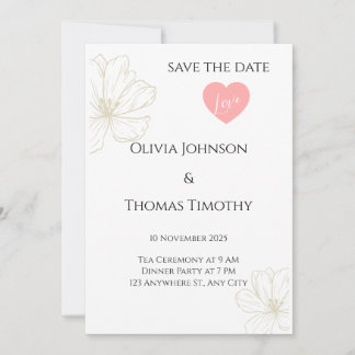 Save the Date Wedding Invitation, Minimalist Flora Invitation