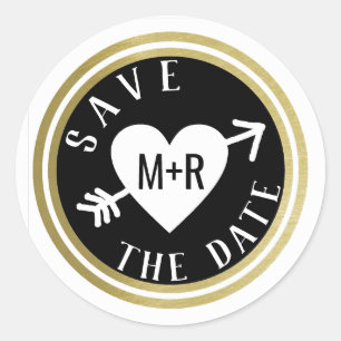 save the date wedding love monogrammed classic round sticker