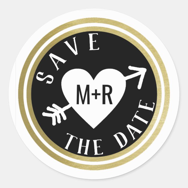 save the date wedding love monogrammed  classic round sticker (Front)