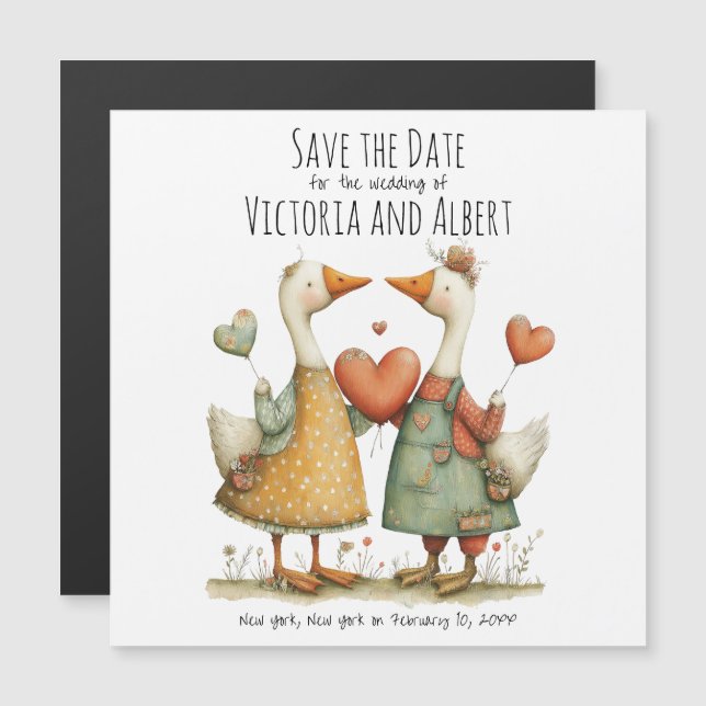 Save the Date Wedding Magnet Geese Couple  (Front/Back)