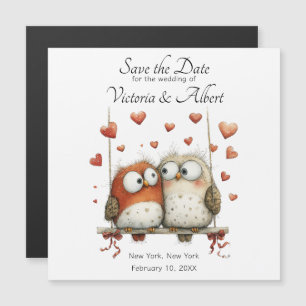 Save the Date Wedding Magnet Whimsical Owl Couple 