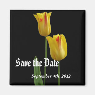 Save the date wedding magnet. Yellow tulip flowers Magnet