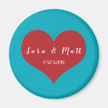 Save the date wedding magnets | blue + red heart