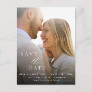 Save the Date Wedding Modern Elegant Photo Script Postcard