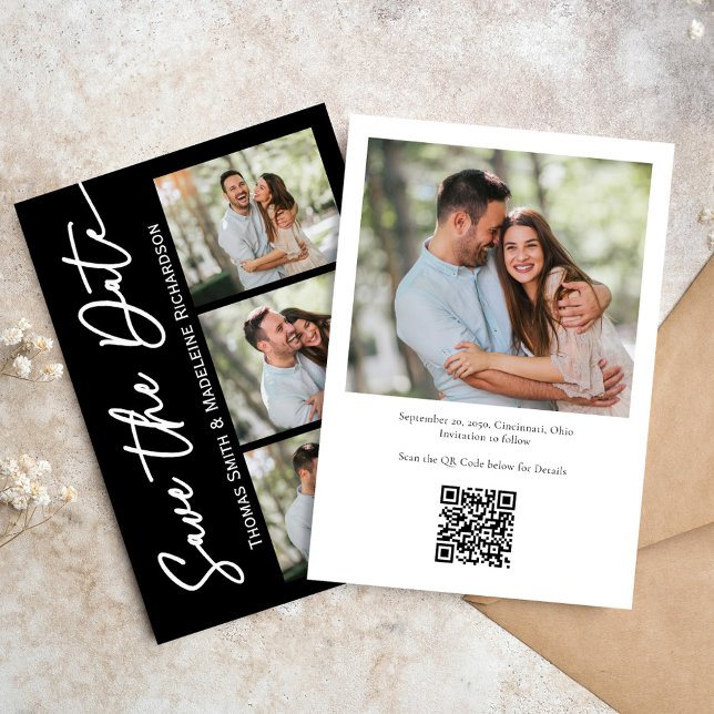 Save the Date Wedding Modern Minimalist Photo Invitation (Save the date photo collage template with black and white typography. )