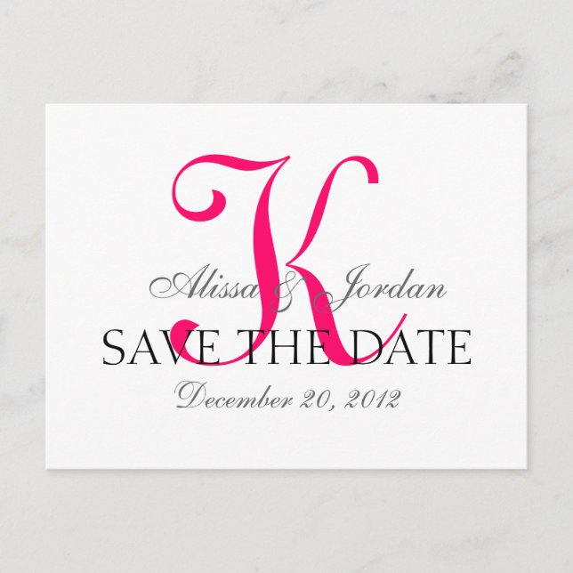 Save the Date Wedding Monogram Announcement Pink (Front)