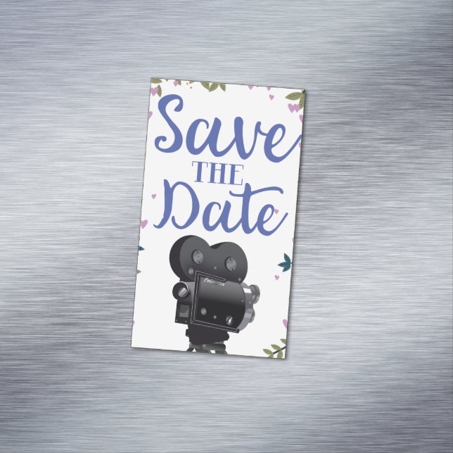 Save The Date Wedding Movie Camera Magnetic Business Card (In Situ)