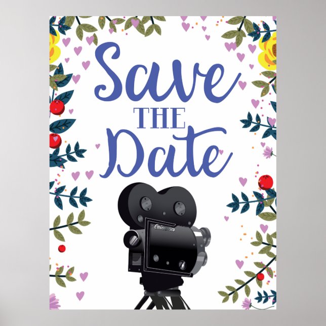 Save The Date Wedding Movie Camera Poster (Front)
