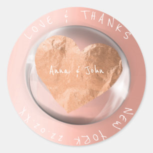 Save The Date Wedding Name Blush Pink Copper Drop Classic Round Sticker