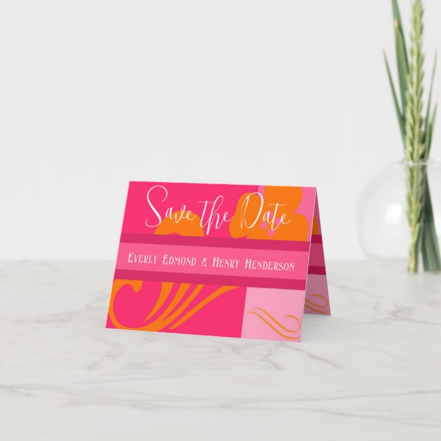 Save the Date Wedding Orange and Pink Invitation (Front)