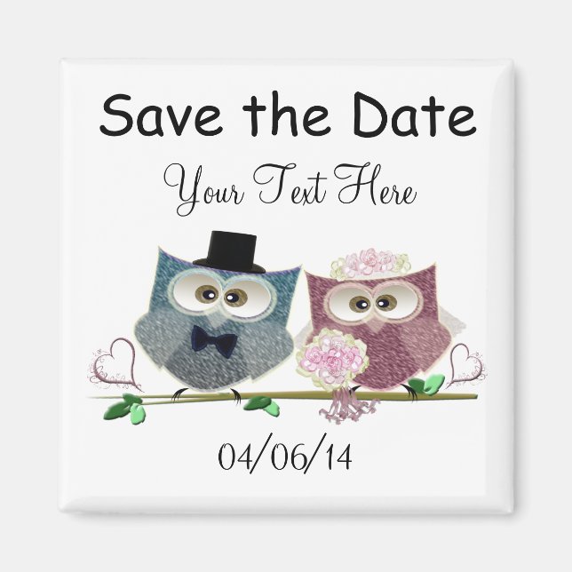 Save the Date Wedding Owls Art Magnet (Front)