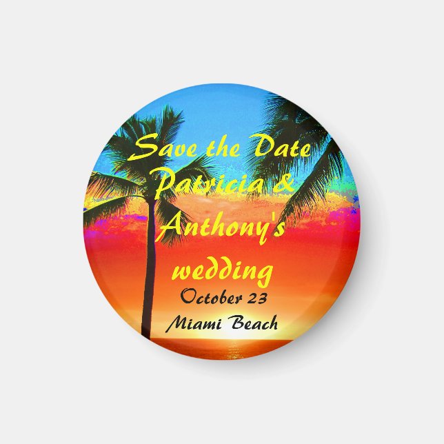 Save the Date Wedding Palm Trees Magnet (Front)