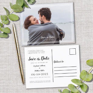 Save The Date Wedding Photo Black & White Modern Announcement Postcard