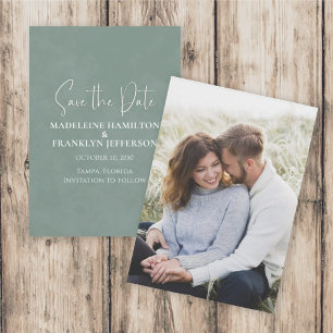 Save the Date Wedding Photo Green Elegant Script