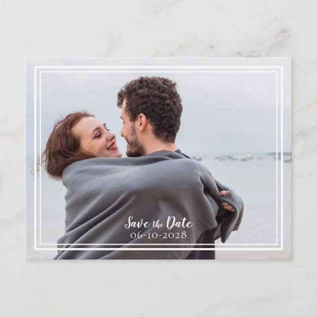 Save The Date Wedding Photo Modern Periwinkle Blue Announcement Postcard (Front)