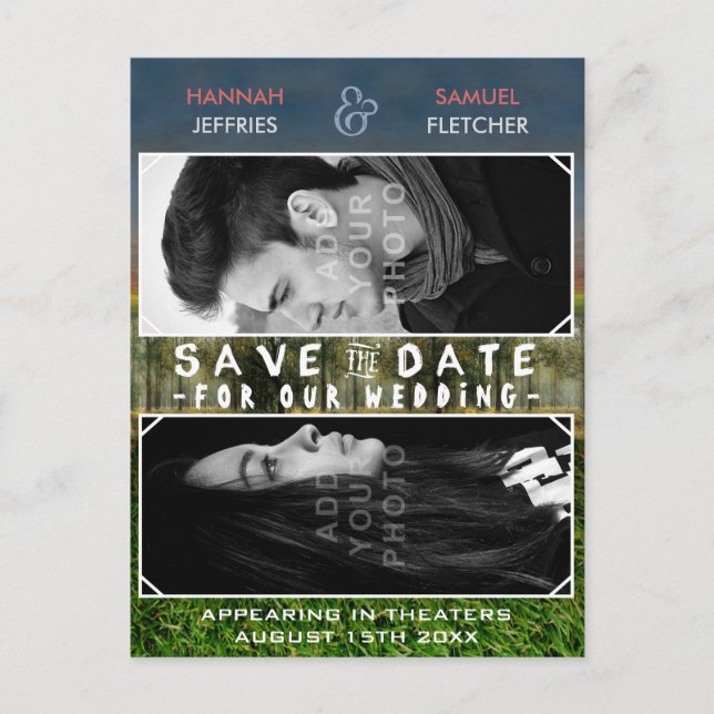 Save the Date Wedding Photo Movie Poster Theme Announcement Postcard (Front)