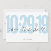 Save the date, wedding, photo on back, blue