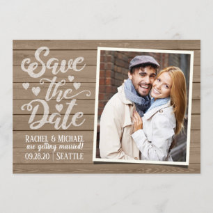 Save The Date Wedding Photo on Rustic Wood Invitation