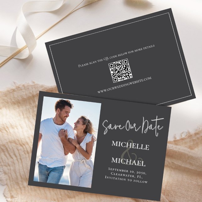 Save the Date Wedding Photo Template (Save the date photo card template with stylish calligraphy.)