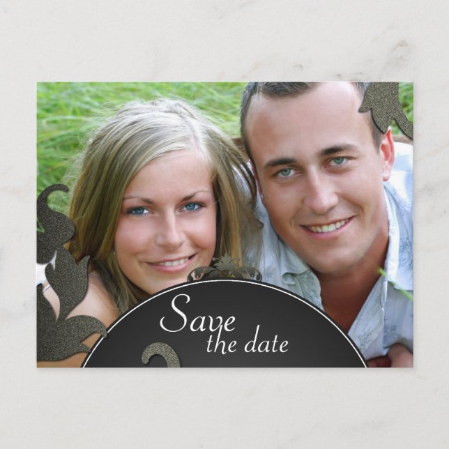 Save the Date Wedding Postcard Floral Damask (Front)