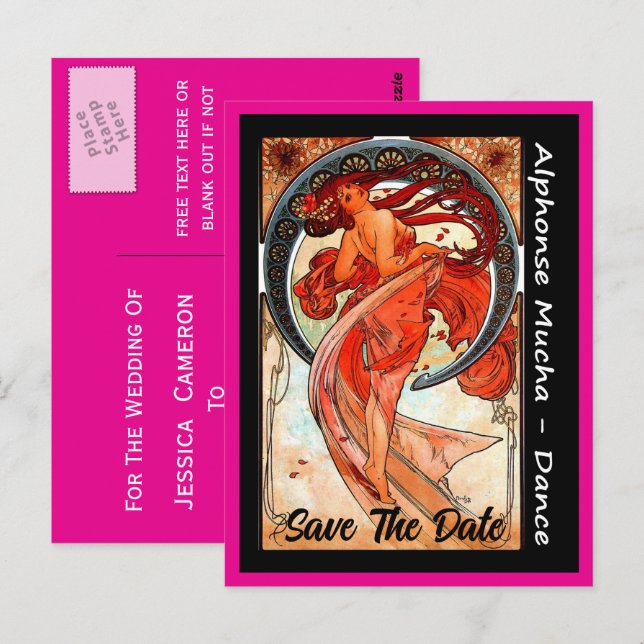 Save The Date Wedding Postcard - Mucha (Front/Back)