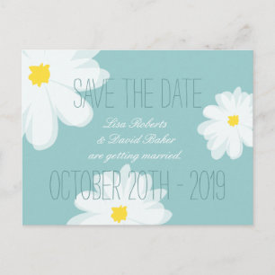 Save the date wedding postcard   Teal white floral