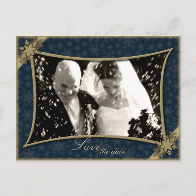 Save the Date Wedding Postcard Winter Snowflakes (Front)