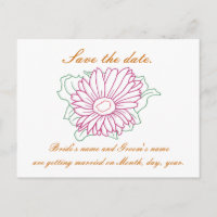 Save the date, wedding postcards, fuchsia daisy
