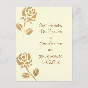 Save the date wedding postcards, gold roses announcement postcard