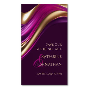 Save the Date-Wedding-Purple Fuchsia and Gold- Magnetic Business Card