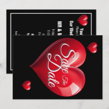 Save The Date Wedding Red 3 Hearts